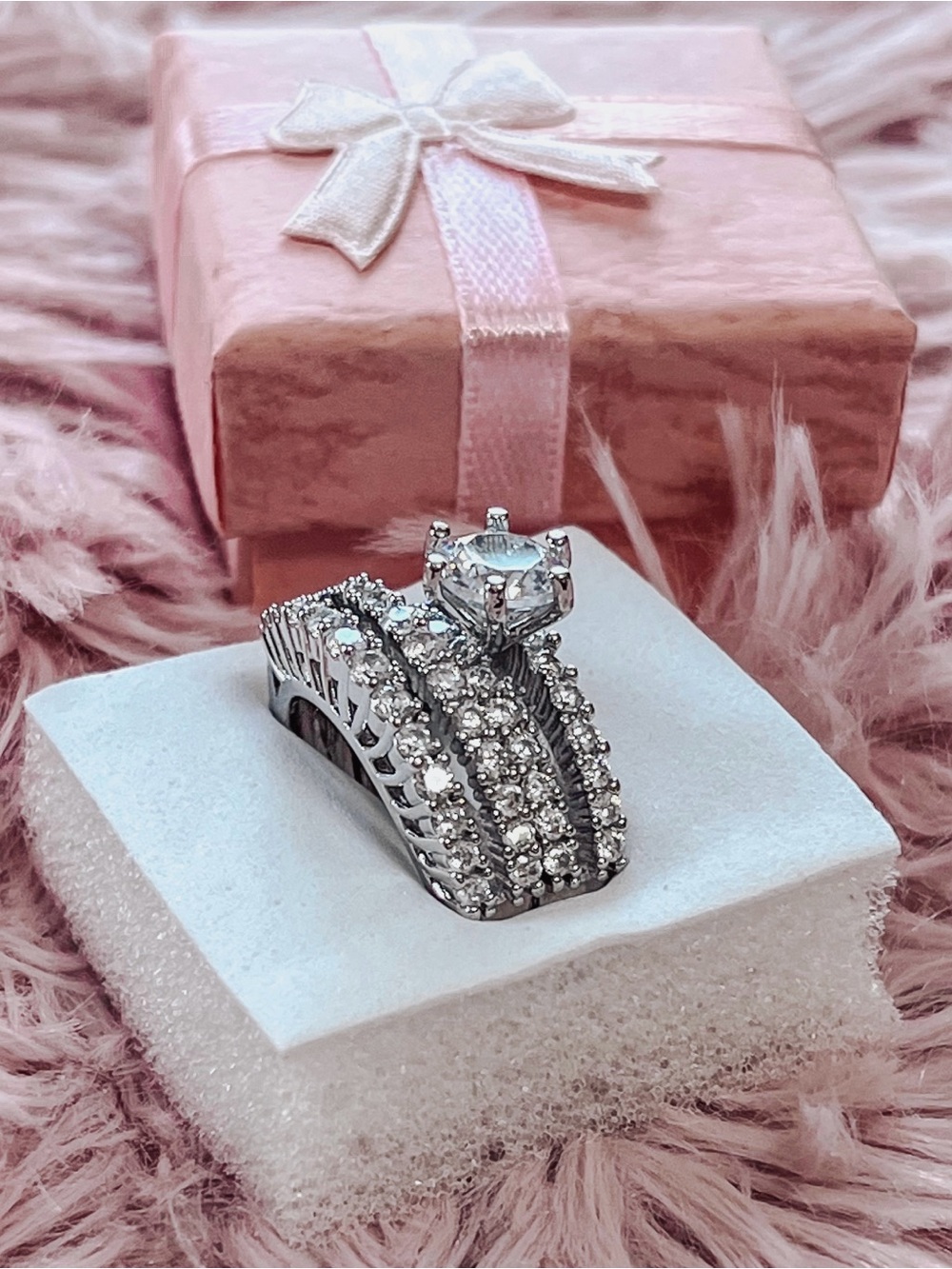 Sparkling Silver Cubic Zirconia Ring Set